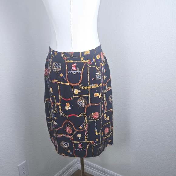 Vintage Petite Sophisticate 100% Silk Scarf Print Skirt Petite 12 Chain Baroque - Picture 3 of 8